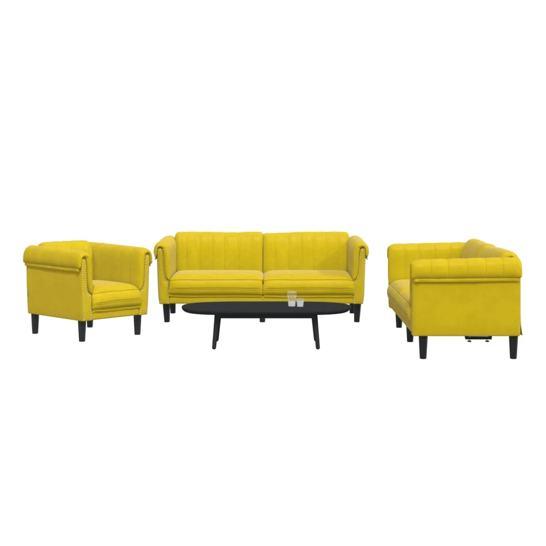 Set de canapele, 3 piese, galben, catifea - Acest set de canapele este un loc excelent pentru a discuta, a citi, a privi la televizor sau pentru a vă relaxa. Este menit să fie un punct de atracț...