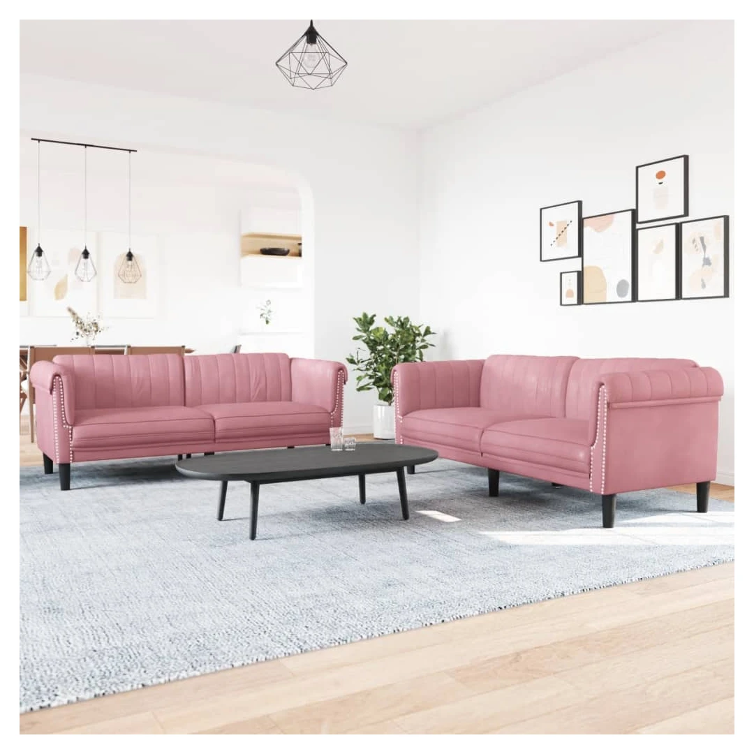 Set canapele, 2 piese, roz, catifea - Acest set de canapele este un loc excelent pentru a discuta, a citi, a privi la televizor sau pentru a vă relaxa. Este menit să fie un punct de atracț...
