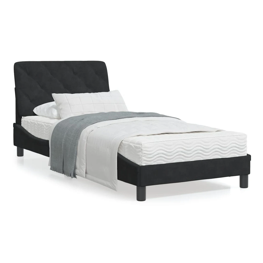 Cadru de pat cu tăblie, negru, 80x200 cm, catifea - Obțineți un somn mai odihnitor de noapte, cu acest cadru de pat cu tăblie! Va fi o completare binevenită în orice dormitor. Catifea moale: Catifeaua e...