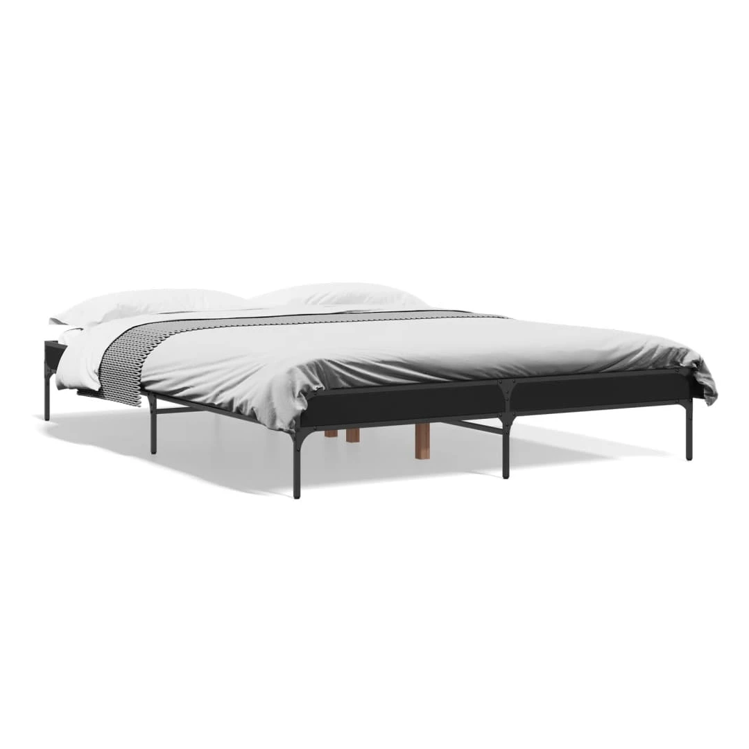 Cadru de pat, negru, 150x200 cm, lemn prelucrat și metal - Obține un somn mai odihnitor cu acest cadru de pat! Va fi o completare binevenită în orice dormitor. Material durabil: Lemnul prelucrat este de o cali...