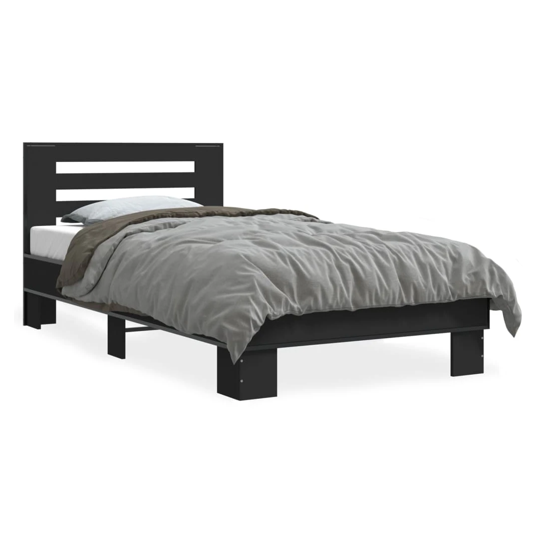 Cadru de pat, negru, 90x190 cm, lemn prelucrat și metal - Obține un somn mai odihnitor cu acest cadru de pat! Va fi o completare binevenită în orice dormitor. Material durabil: Lemnul prelucrat este de o cali...