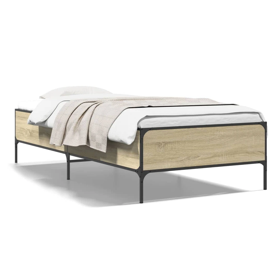 Cadru de pat, stejar sonoma, 75x190 cm, lemn prelucrat și metal - Obține un somn mai odihnitor cu acest cadru de pat! Va fi o completare binevenită în orice dormitor. Material durabil: Lemnul prelucrat este de o cali...