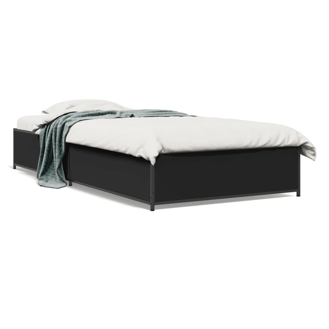 Cadru de pat, negru, 75x190 cm, lemn prelucrat și metal - Obține un somn mai odihnitor cu acest cadru de pat! Va fi o completare binevenită în orice dormitor. Material durabil: Lemnul prelucrat este de o cali...