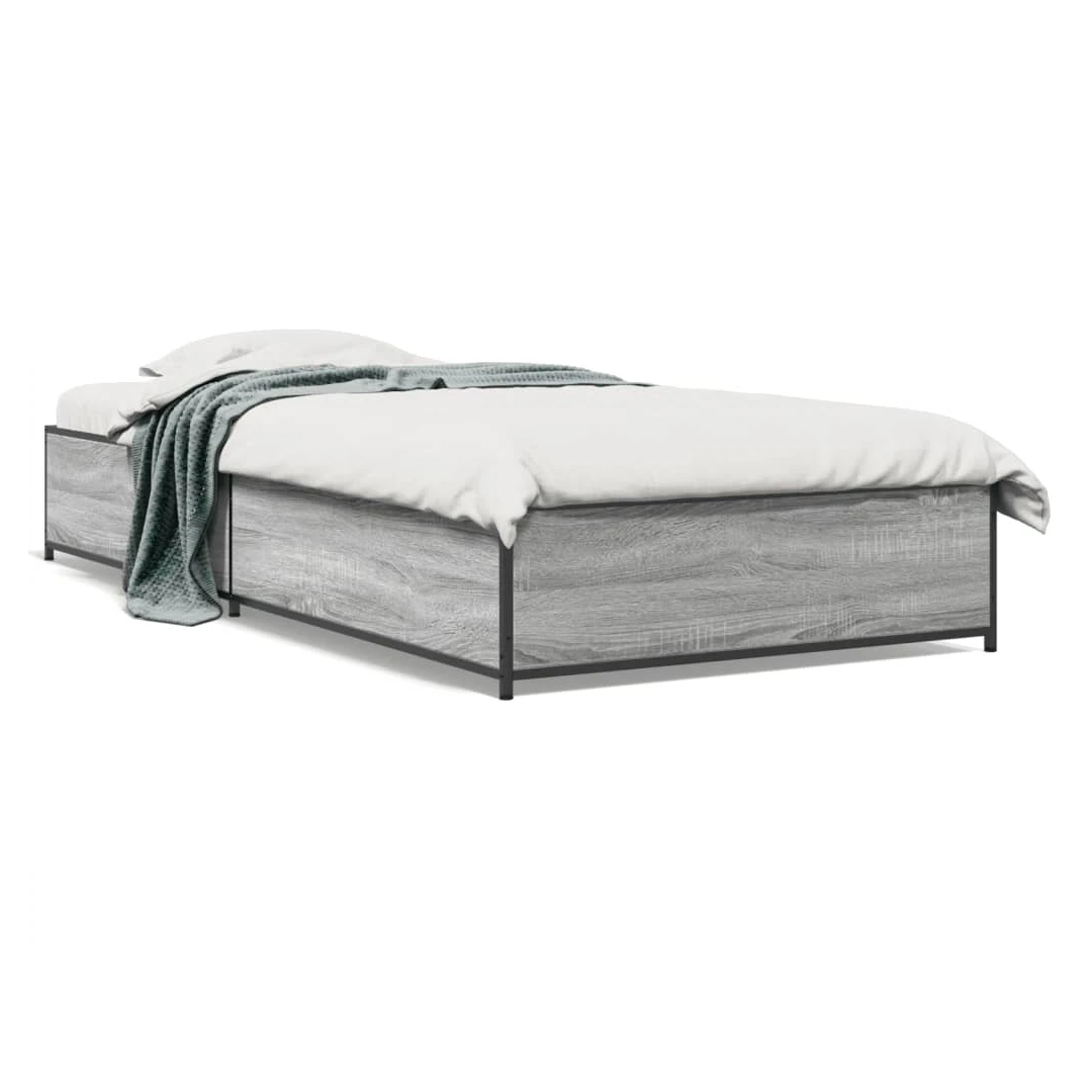 Cadru de pat, gri sonoma, 100x200 cm, lemn prelucrat și metal - Obține un somn mai odihnitor cu acest cadru de pat! Va fi o completare binevenită în orice dormitor. Material durabil: Lemnul prelucrat este de o cali...