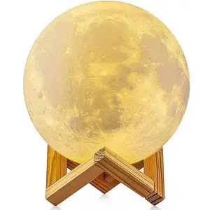 Lampa de veghe 3D Moon Light eMazing cu diametru 8 cm in forma de luna, multicolor, alimentare baterii, suport din plastic inclus - 