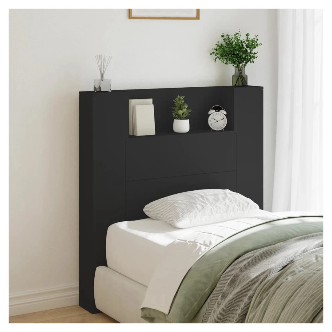 Tăblie cu dulap și LED, negru, 100x16,5x103,5 cm - Această tăblie de pat cu dulap și LED, cu un design elegant, oferă cadrul patului dumneavoastră o notă modernă uimitoare și este perfect potrivit în o...