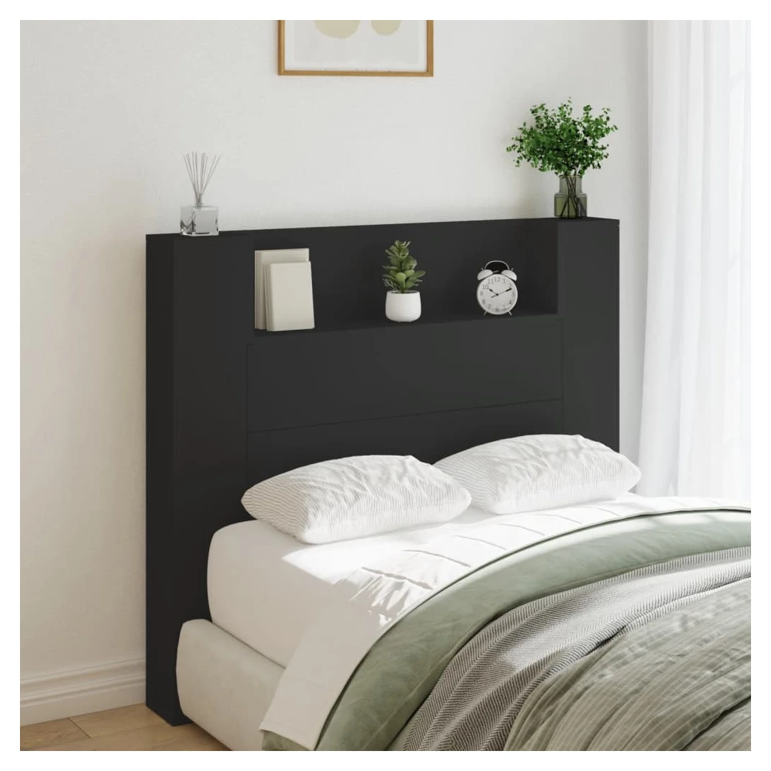Tăblie cu dulap și LED, negru, 120x16,5x103,5 cm - Această tăblie de pat cu dulap și LED, cu un design elegant, oferă cadrul patului dumneavoastră o notă modernă uimitoare și este perfect potrivit în o...