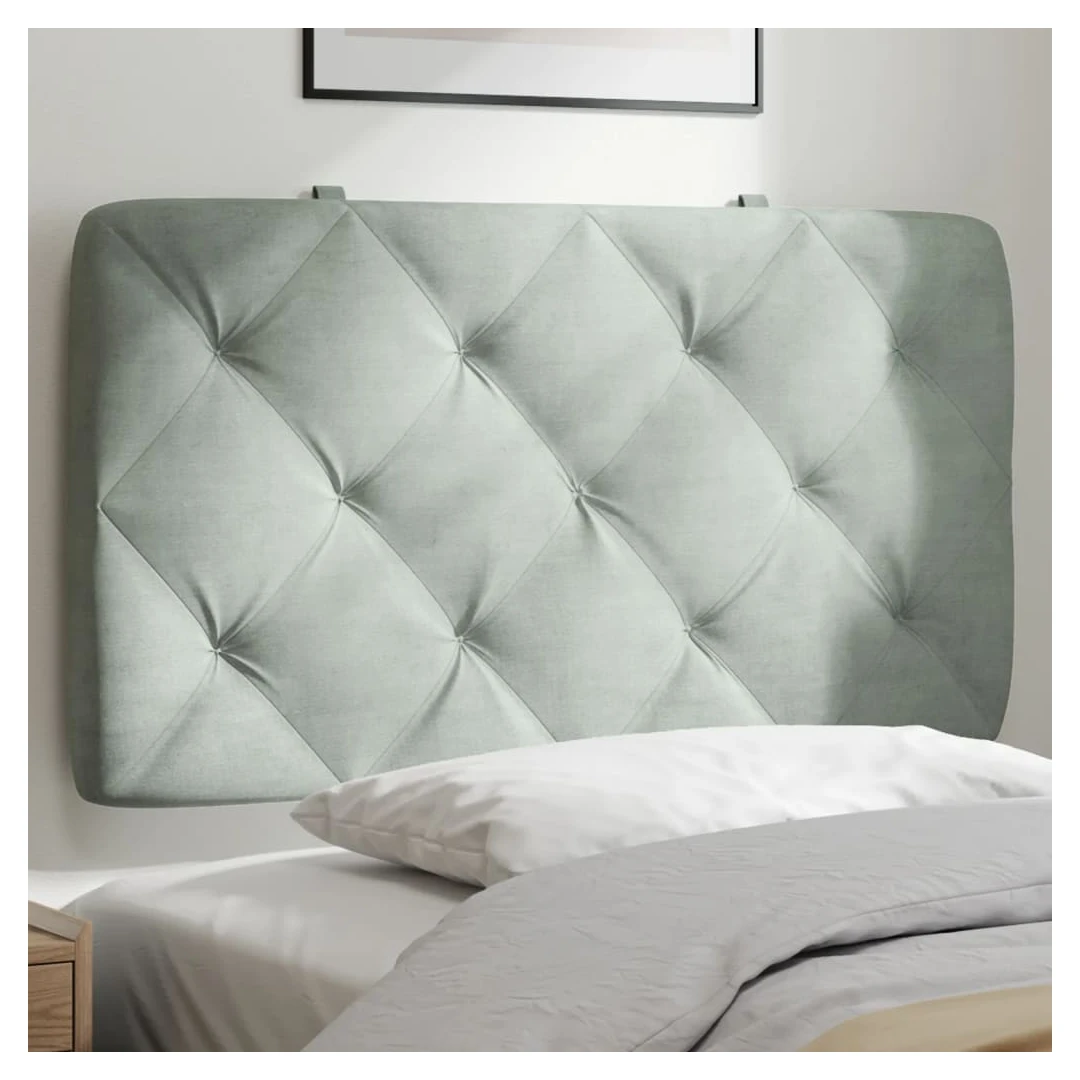 Pernă tăblie de pat, gri deschis, 90 cm, catifea - Această pernă pentru cap cu un design elegant oferă cadrului patului dvs. un aspect complet și se potrivește oricărui dormitor.  Catifea moale: Catife...