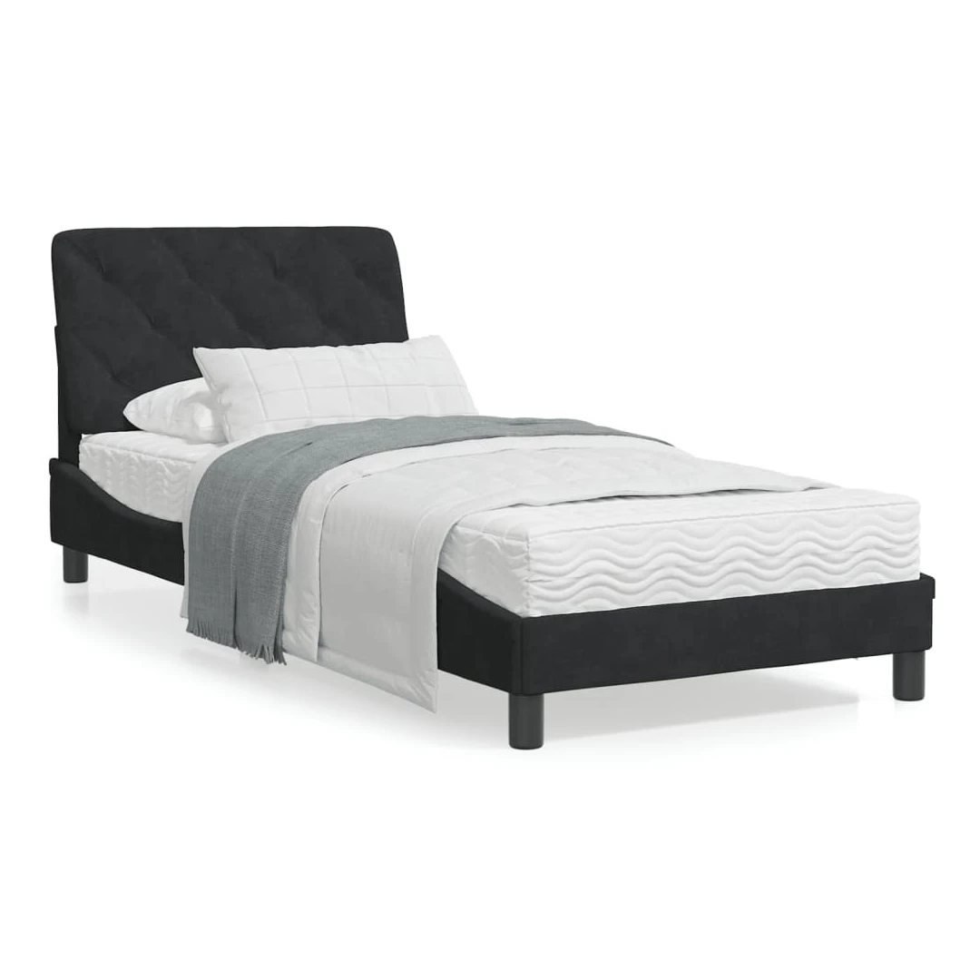 Pat cu saltea, negru, 90x200 cm, catifea - Obțineți un somn mai odihnitor cu acest pat cu saltea! Va fi o completare binevenită în orice dormitor. Catifea moale: Catifeaua este o țesătură moale...