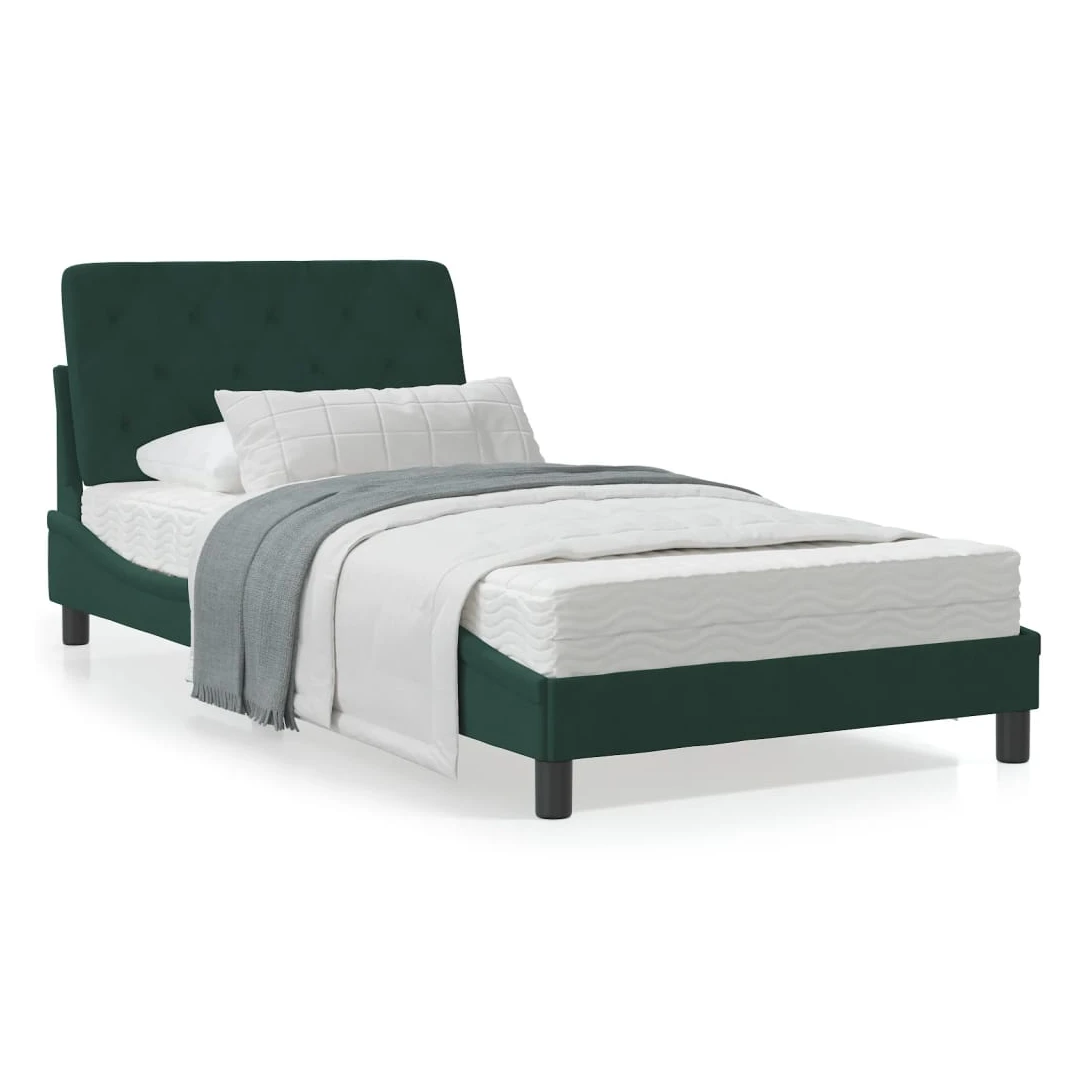 Pat cu saltea, verde închis, 100x200 cm, catifea - Obțineți un somn mai odihnitor cu acest pat cu saltea! Va fi o completare binevenită în orice dormitor. Catifea moale: Catifeaua este o țesătură moale...