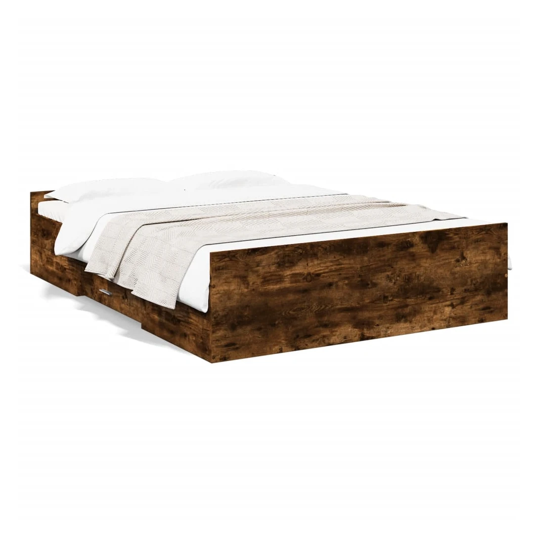 Cadru pat cu sertare stejar fumuriu 135x190 cm lemn prelucrat - Adăugați o notă modernă dormitorului dvs. cu acest cadru de pat cu sertare! Este un plus practic și decorativ pentru spațiul dvs. de locuit. Material...