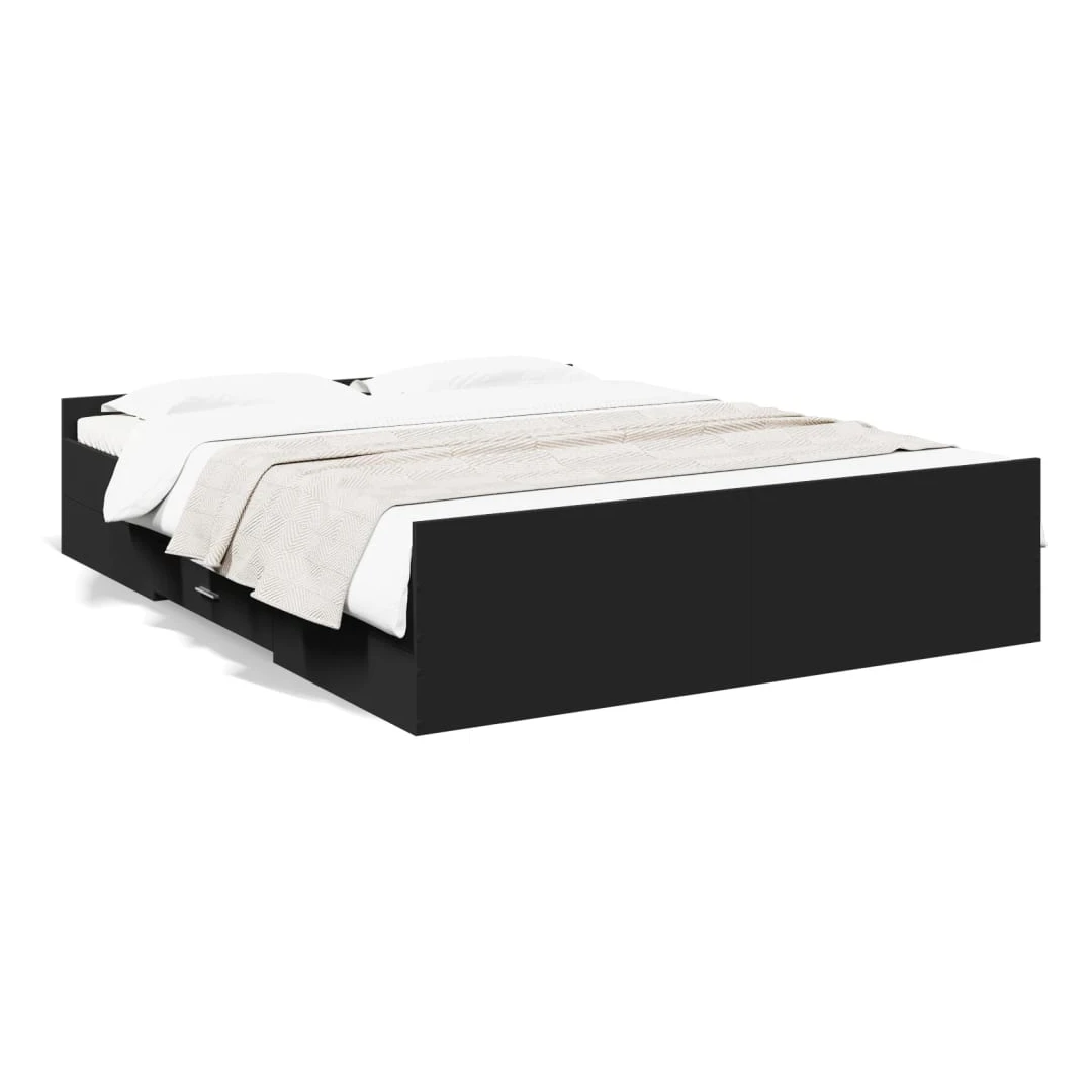 Cadru de pat cu sertare, negru, 140x200 cm, lemn prelucrat - Adăugați o notă modernă dormitorului dvs. cu acest cadru de pat cu sertare! Este un plus practic și decorativ pentru spațiul dvs. de locuit. Material...