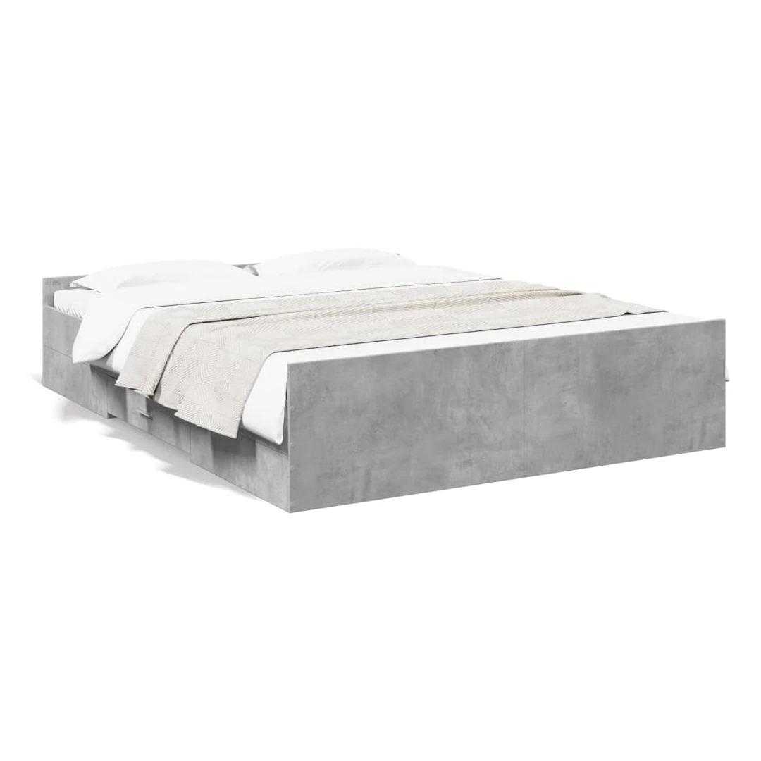 Cadru de pat cu sertare, gri beton, 140x200 cm, lemn prelucrat - Adăugați o notă modernă dormitorului dvs. cu acest cadru de pat cu sertare! Este un plus practic și decorativ pentru spațiul dvs. de locuit. Material...