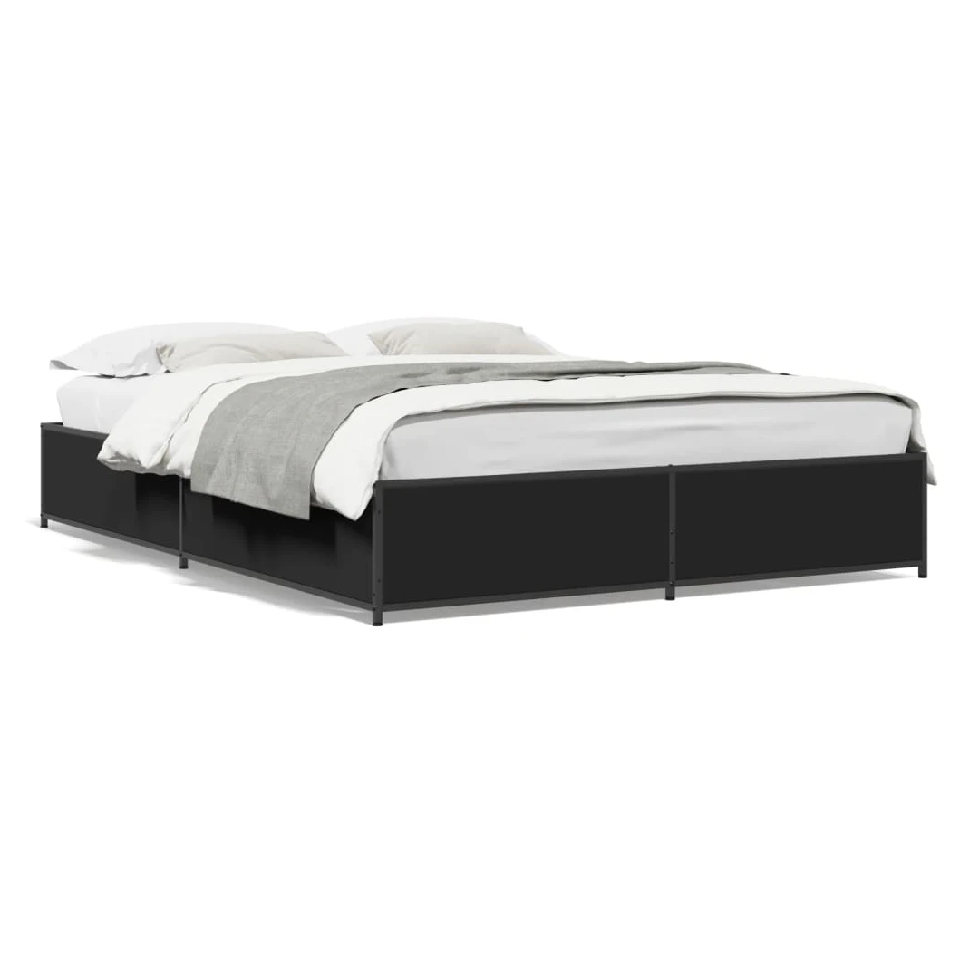 Cadru de pat, negru, 140x190 cm, lemn prelucrat și metal - Obține un somn mai odihnitor cu acest cadru de pat! Va fi o completare binevenită în orice dormitor.  Material durabil: Lemnul prelucrat este de o cal...