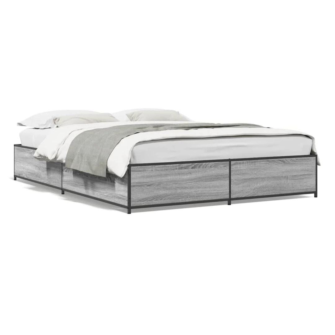 Cadru de pat, gri sonoma, 120x190 cm, lemn prelucrat și metal - Obține un somn mai odihnitor cu acest cadru de pat! Va fi o completare binevenită în orice dormitor.  Material durabil: Lemnul prelucrat este de o cal...