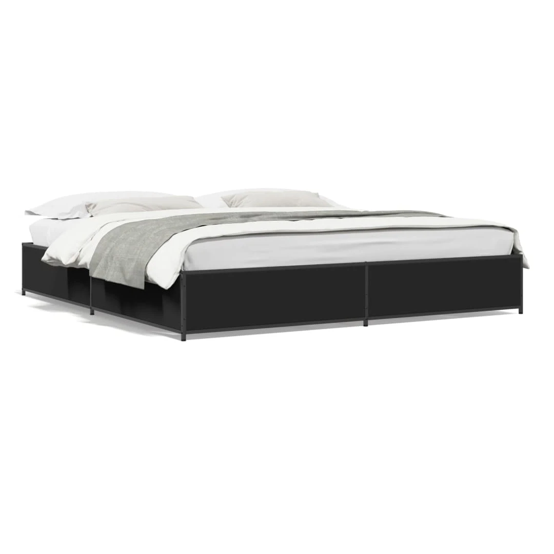 Cadru de pat negru 180x200 cm din lemn prelucrat și metal - Obține un somn mai odihnitor cu acest cadru de pat! Va fi o completare binevenită în orice dormitor.  Material durabil: Lemnul prelucrat este de o cal...