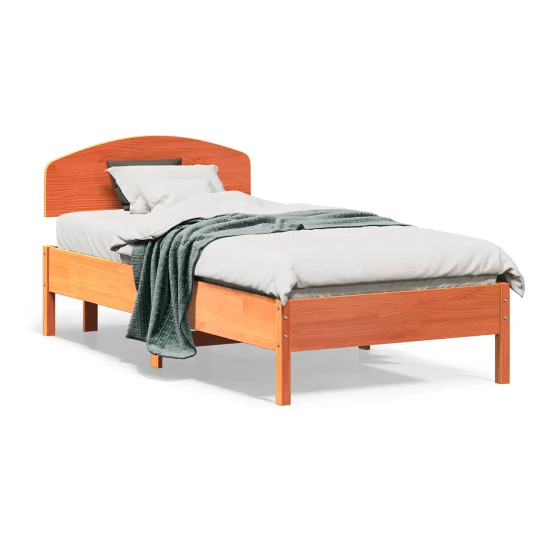 Cadru de pat cu tăblie, maro ceruit, 90x190 cm, lemn masiv pin - Bucurați-vă de un somn bun cu acest cadru de pat din lemn! Este o completare practică și decorativă pentru interiorul locuinței dvs.  Material durabil...