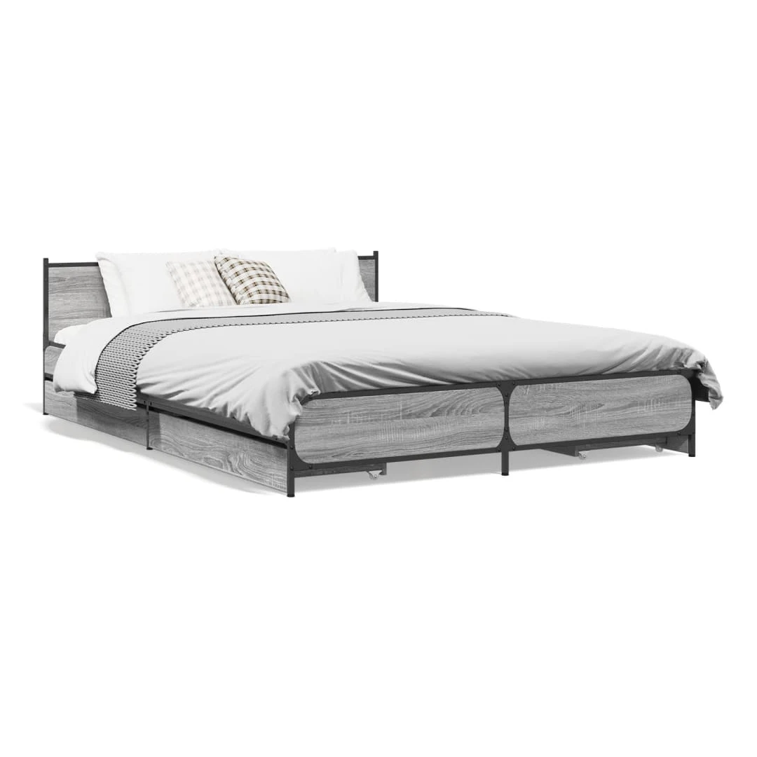 Cadru de pat cu sertare gri sonoma 120x190 cm lemn prelucrat - Obține un somn mai odihnitor cu acest cadru de pat cu LED! Va fi o completare binevenită în orice dormitor.  Material durabil: Lemnul prelucrat este d...