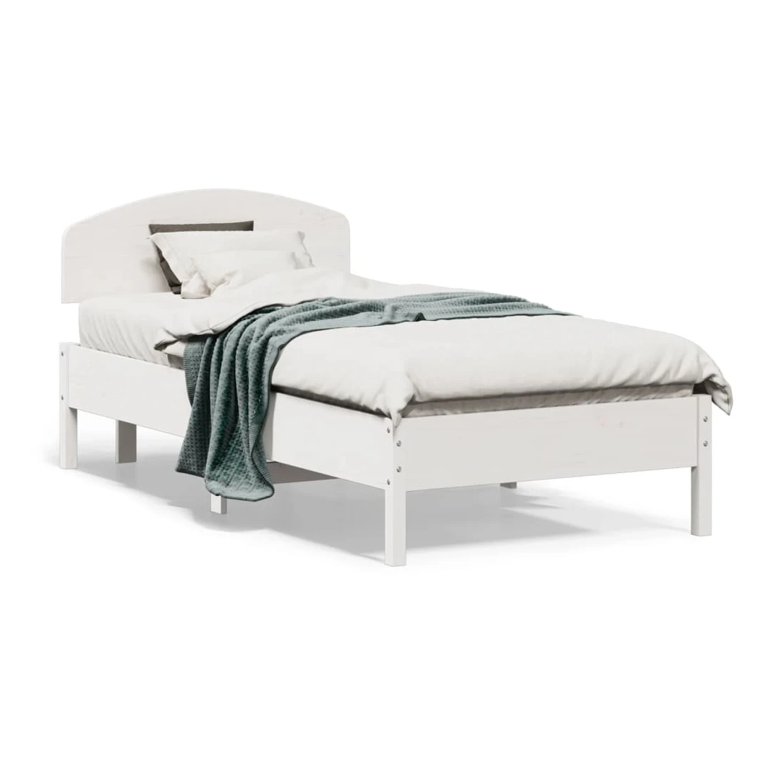 Cadru de pat cu tăblie, alb, 75x190 cm, lemn masiv de pin - Bucurați-vă de un somn bun cu acest cadru de pat din lemn! Este o completare practică și decorativă pentru interiorul locuinței dvs.  Material durabil...