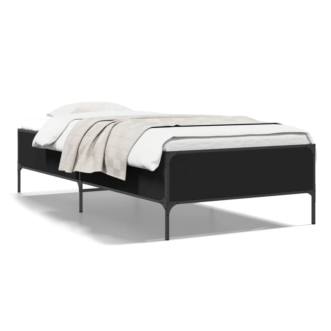 Cadru de pat, negru, 75x190 cm, lemn prelucrat și metal - Obține un somn mai odihnitor cu acest cadru de pat! Va fi o completare binevenită în orice dormitor. Material durabil: Lemnul prelucrat este de o cali...