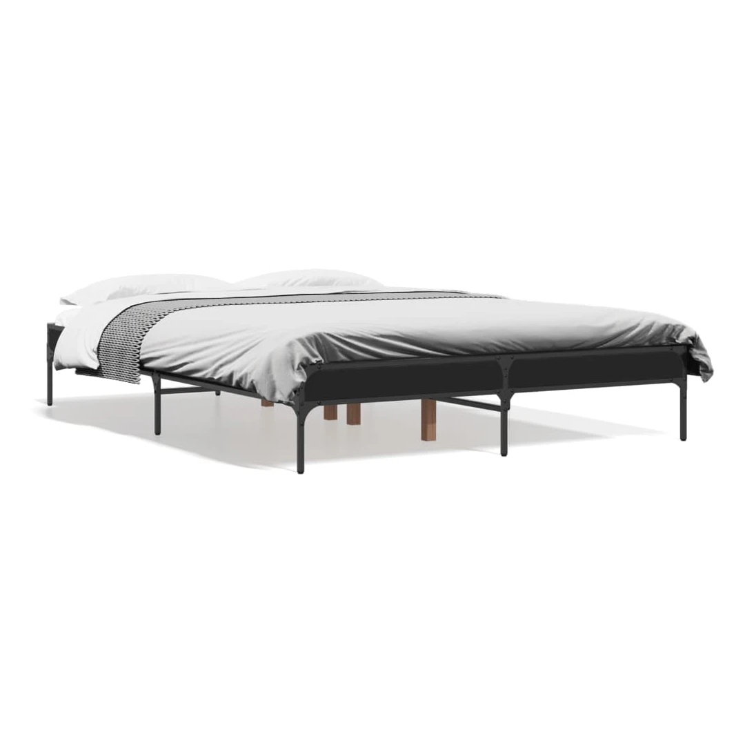 Cadru de pat, negru, 120x190 cm, lemn prelucrat și metal - Obține un somn mai odihnitor cu acest cadru de pat! Va fi o completare binevenită în orice dormitor. Material durabil: Lemnul prelucrat este de o cali...