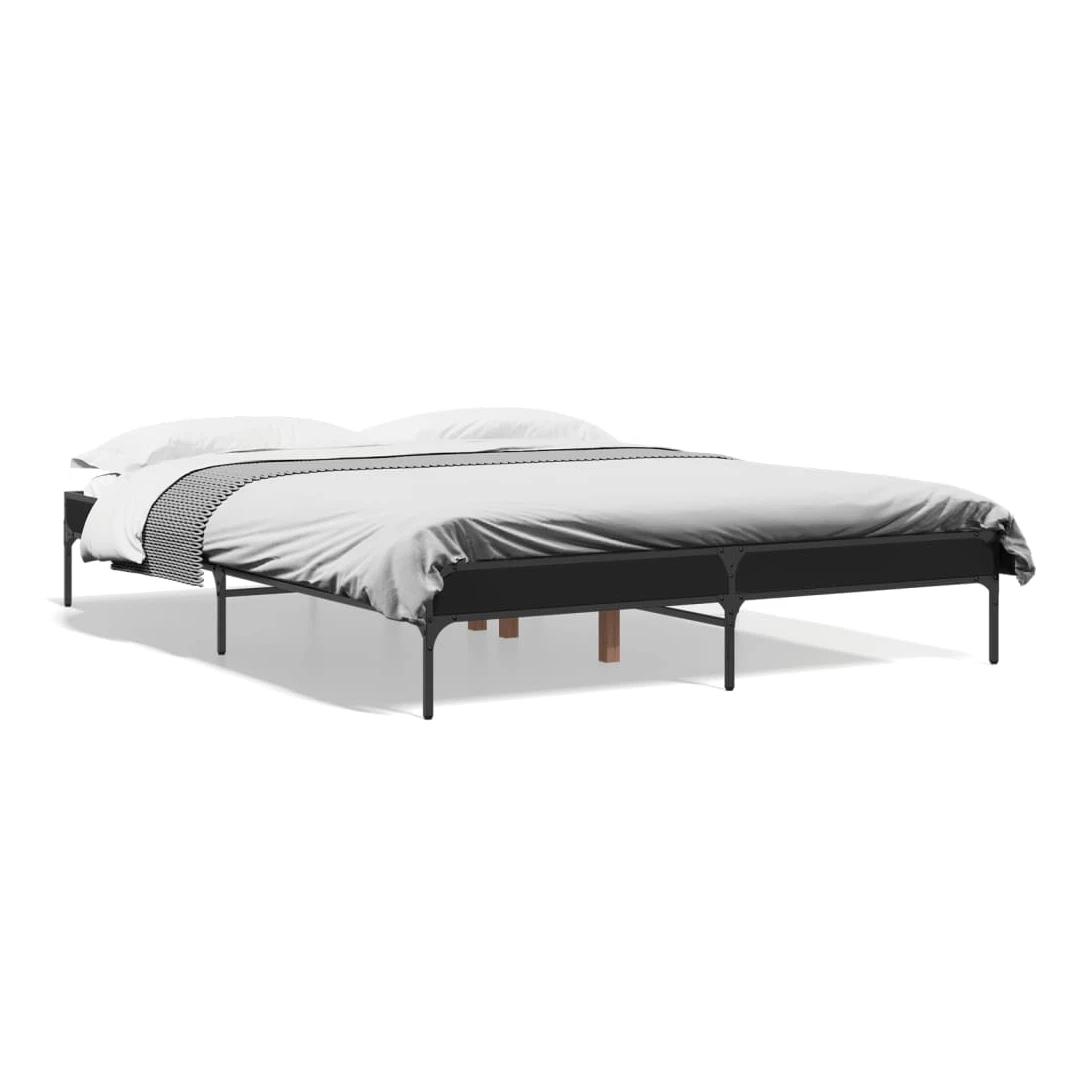 Cadru de pat, negru, 160x200 cm, lemn prelucrat și metal - Obține un somn mai odihnitor cu acest cadru de pat! Va fi o completare binevenită în orice dormitor. Material durabil: Lemnul prelucrat este de o cali...