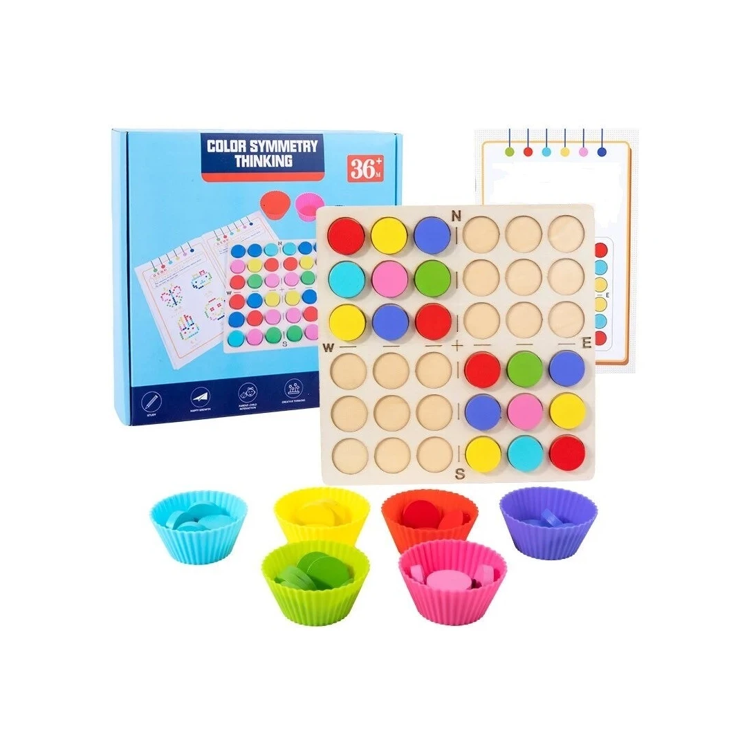 Joc educativ de logica, indemanare si asociere Montessori cu jetoane colorate, D7-3315534 - 