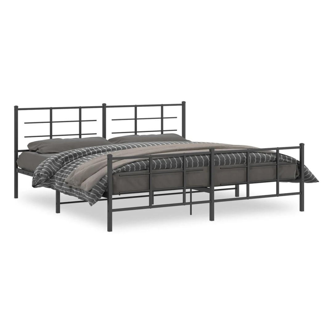 Cadru pat metalic cu tăblii de cap/picioare, negru, 193x203 cm - Dacă sunteți în căutarea unui cadru de pat robust pentru dormitorul dvs., atunci acest cadru de pat clasic, cu un design elegant și atemporal, este al...