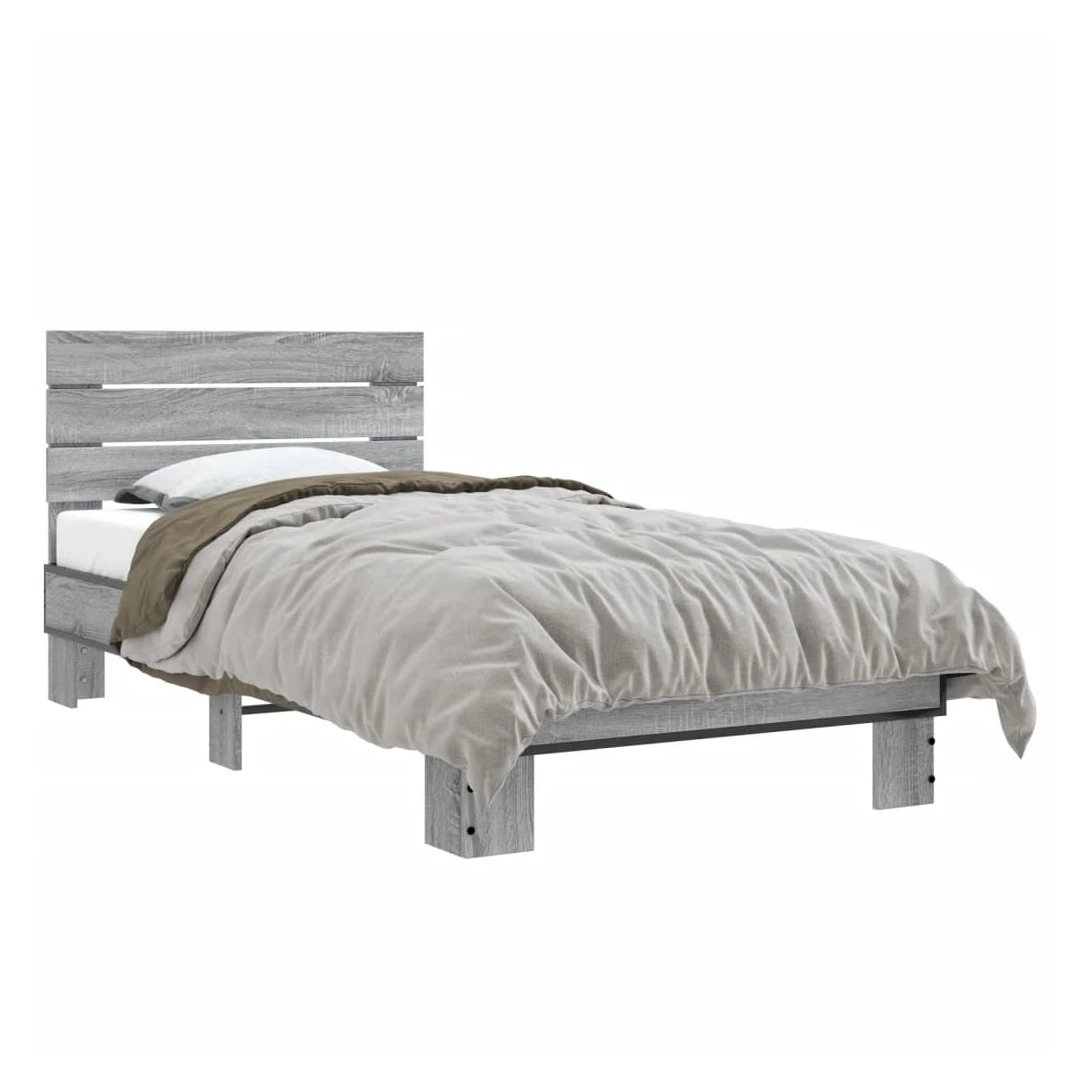 Cadru de pat, gri sonoma, 90x190 cm, lemn prelucrat și metal - Obține un somn mai odihnitor cu acest cadru de pat! Va fi o completare binevenită în orice dormitor. Material durabil: Lemnul prelucrat este de o cali...