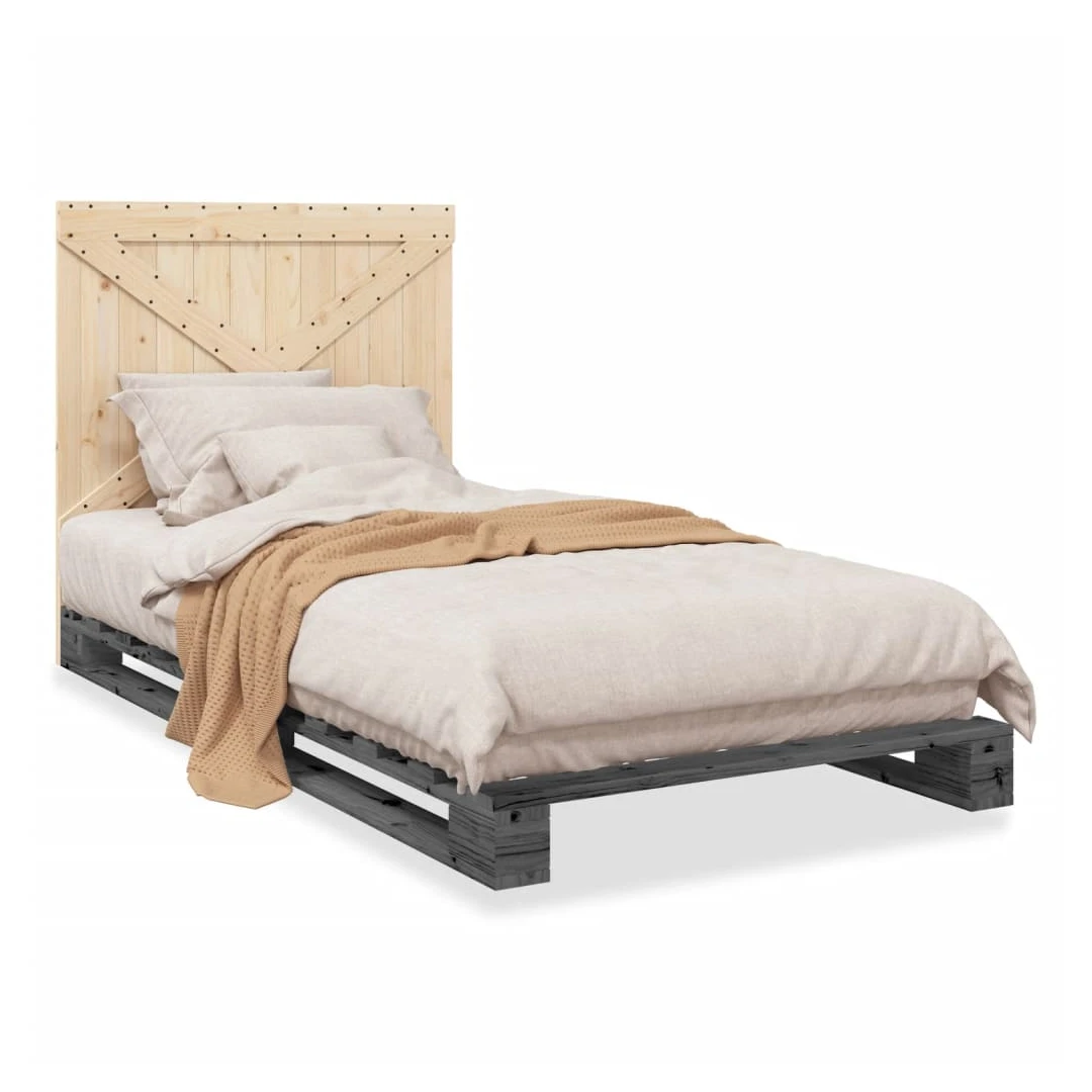 Cadru de pat cu tăblie, gri, 100x200 cm, lemn masiv de pin - Obține un somn mai odihnitor cu acest cadru de pat! Va fi o completare binevenită în orice dormitor.  Material durabil: Lemnul masiv de pin este un ma...