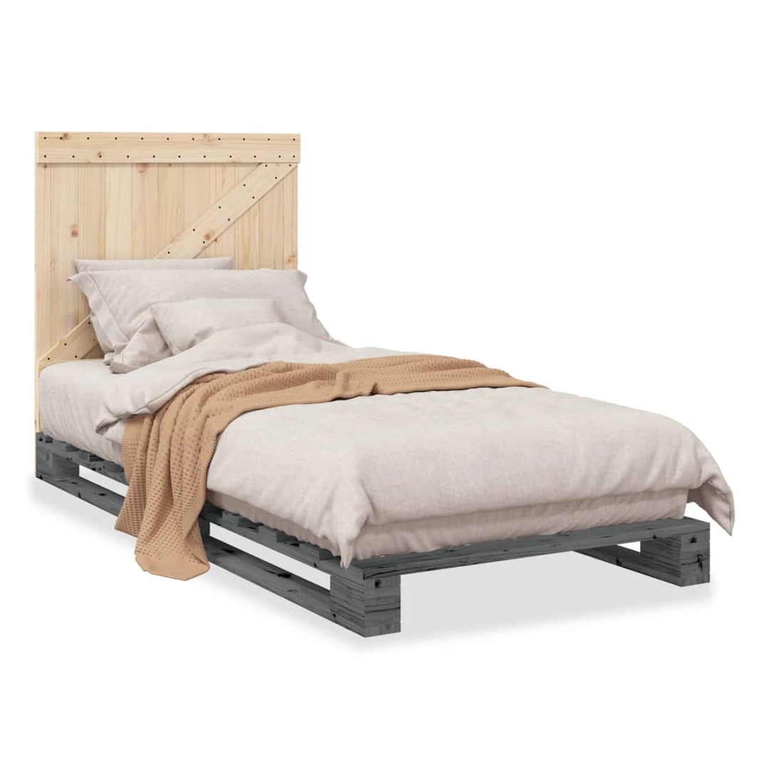 Cadru de pat cu tăblie, gri, 90x200 cm, lemn masiv de pin - Obține un somn mai odihnitor cu acest cadru de pat! Va fi o completare binevenită în orice dormitor.  Material durabil: Lemnul masiv de pin este un ma...