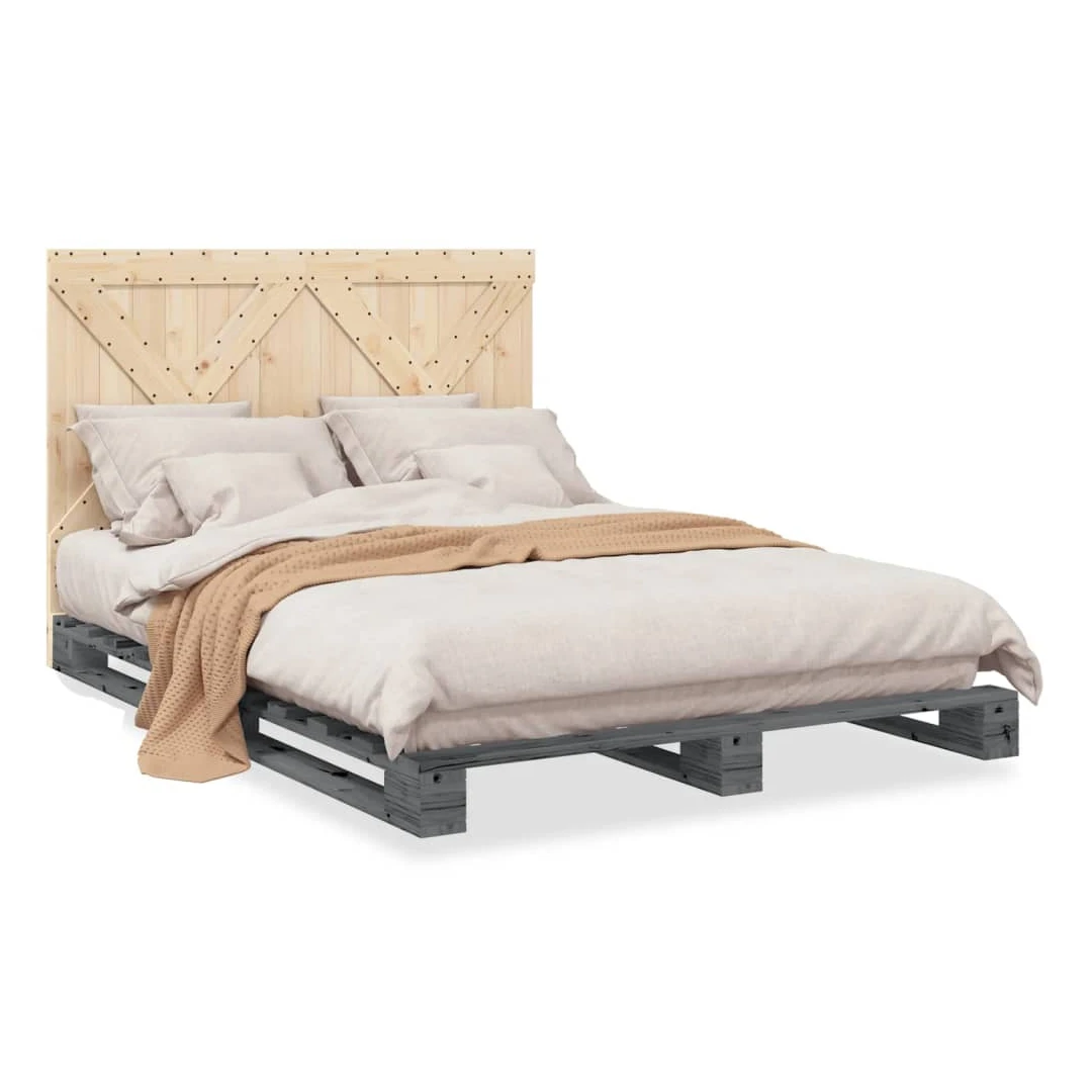 Cadru de pat cu tăblie, gri, 160x200 cm, lemn masiv de pin - Obține un somn mai odihnitor cu acest cadru de pat! Va fi o completare binevenită în orice dormitor.  Material durabil: Lemnul masiv de pin este un ma...