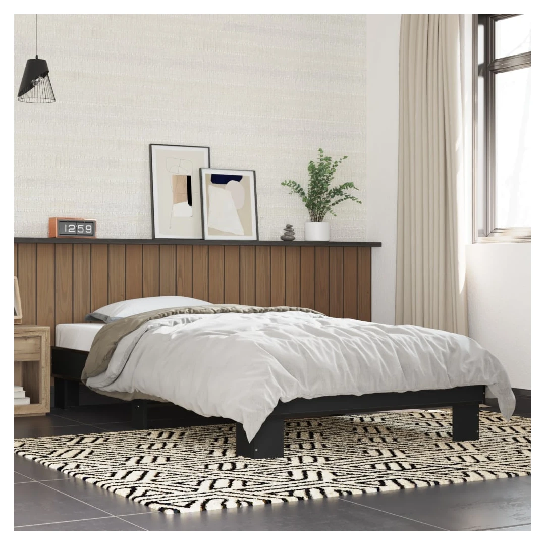 Cadru de pat, negru, 90x200 cm, lemn prelucrat și metal - Obține un somn mai odihnitor cu acest cadru de pat! Va fi o completare binevenită în orice dormitor. Material durabil: Lemnul prelucrat este de o cali...