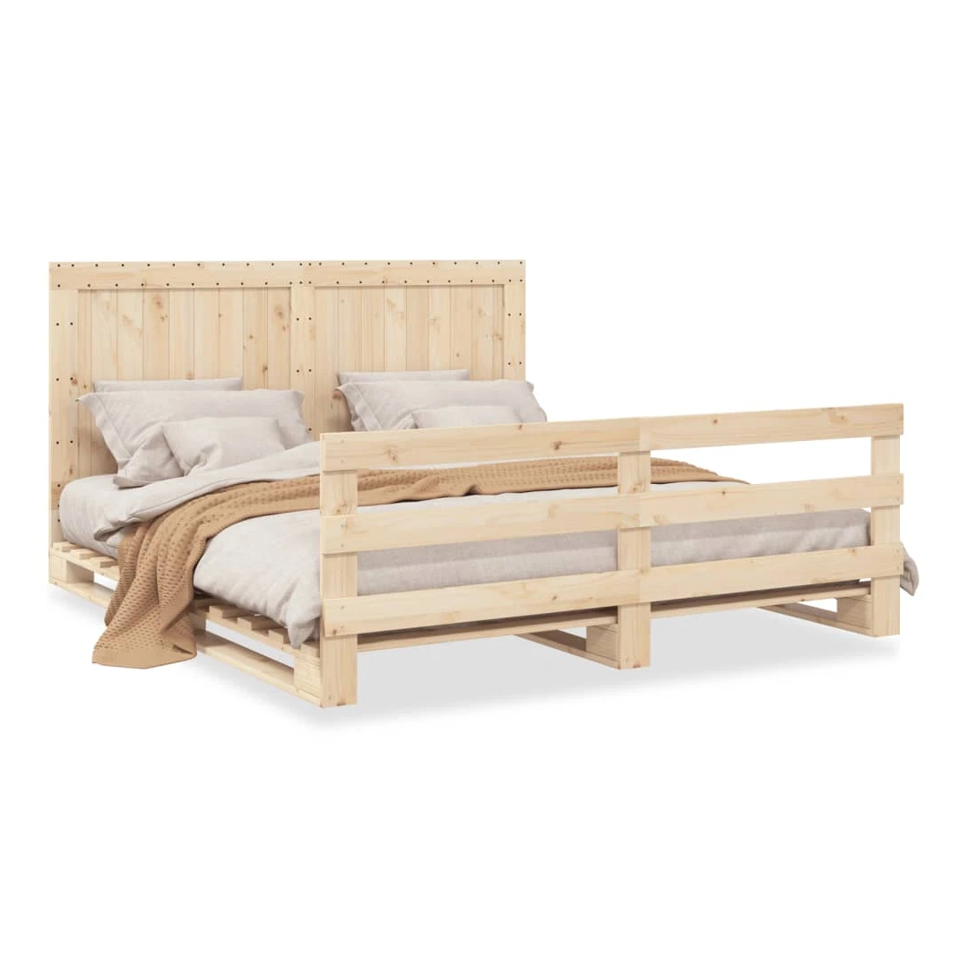 Cadru pat cu tăblie 200x200 cm, lemn masiv de pin - Obține un somn mai odihnitor cu acest cadru de pat! Va fi o completare binevenită în orice dormitor.  Material durabil: Lemnul masiv de pin este un ma...