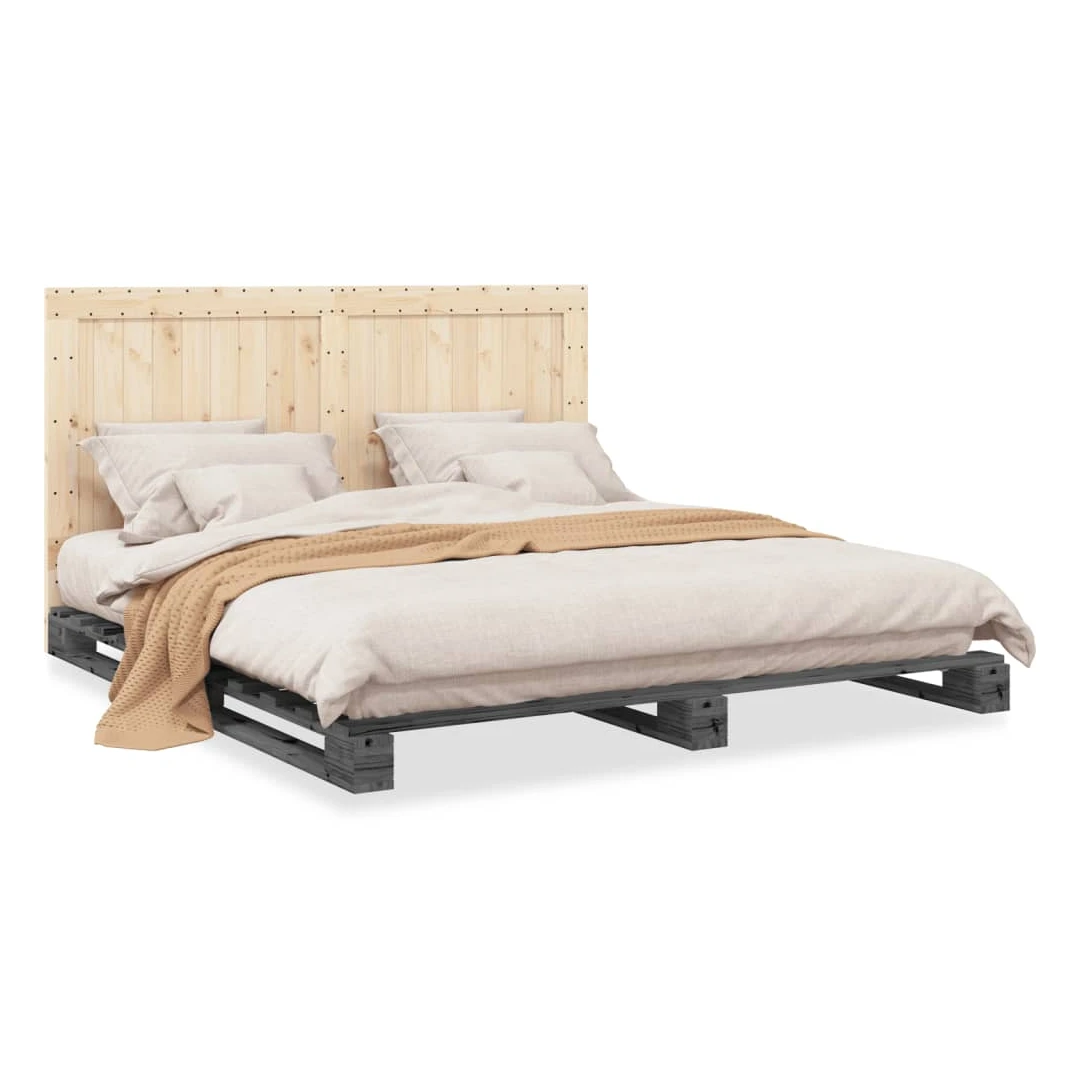 Cadru de pat cu tăblie, gri, 180x200 cm, lemn masiv de pin - Obține un somn mai odihnitor cu acest cadru de pat! Va fi o completare binevenită în orice dormitor.  Material durabil: Lemnul masiv de pin este un ma...