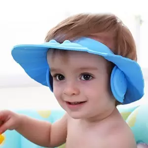 Sapca reglabila de dus sau tuns cu cozoroc si protectie urechi pentru copii 0 – 6 Ani, Albastru - 