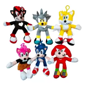 Set  6 Jucarii de Plus Sonic si Prietenii, 20 cm, Breloc, Multicolor - 