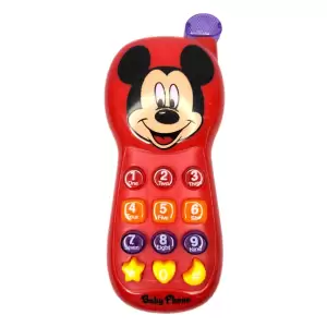 Jucarie Telefon Interactiv, Mickey Mouse, cu 12 Melodii si Taste Luminoase,Rosu - 