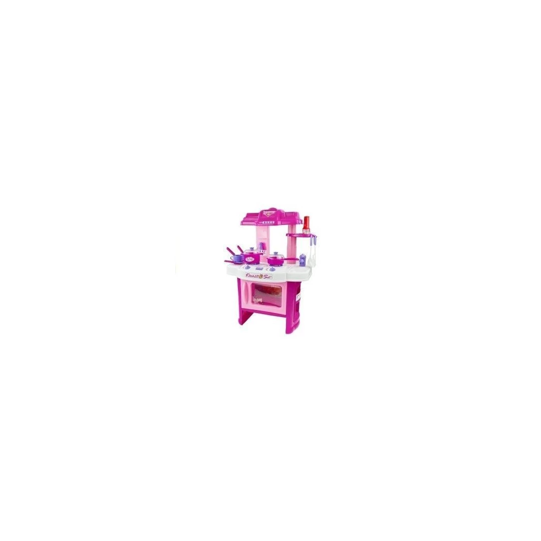 Bucatarie din plastic pentru copii, cu accesorii de bucatarie, lumini si sunete, alb/roz, LeanToys, 733 - 