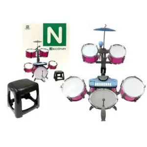 Set de tobe muzicale de jucarie pentru copii, cu scaunel, microfon si mixer, roz, LeanToys, 4835 - 