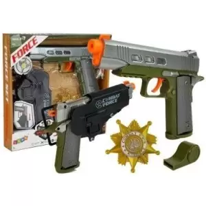 Set de joaca pentru copii, pistol cu toc, insigna si fluier de armata, LeanToys, 7869 - 