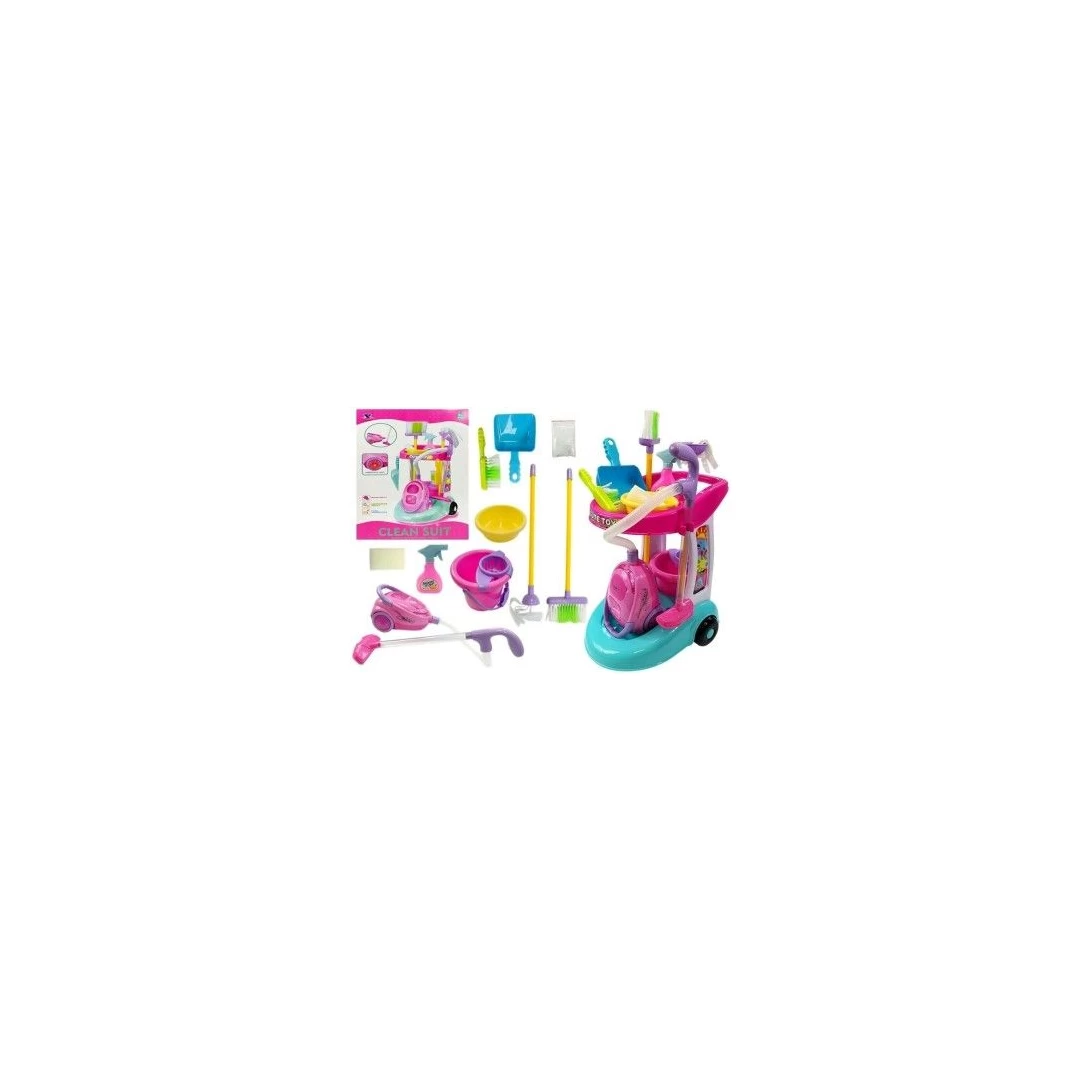 Set carucior de curatenie cu aspirator pentru copii, Cleaning Trolley, cu Accesorii de jucarie, Multicolor, LeanToys, 4827 - 