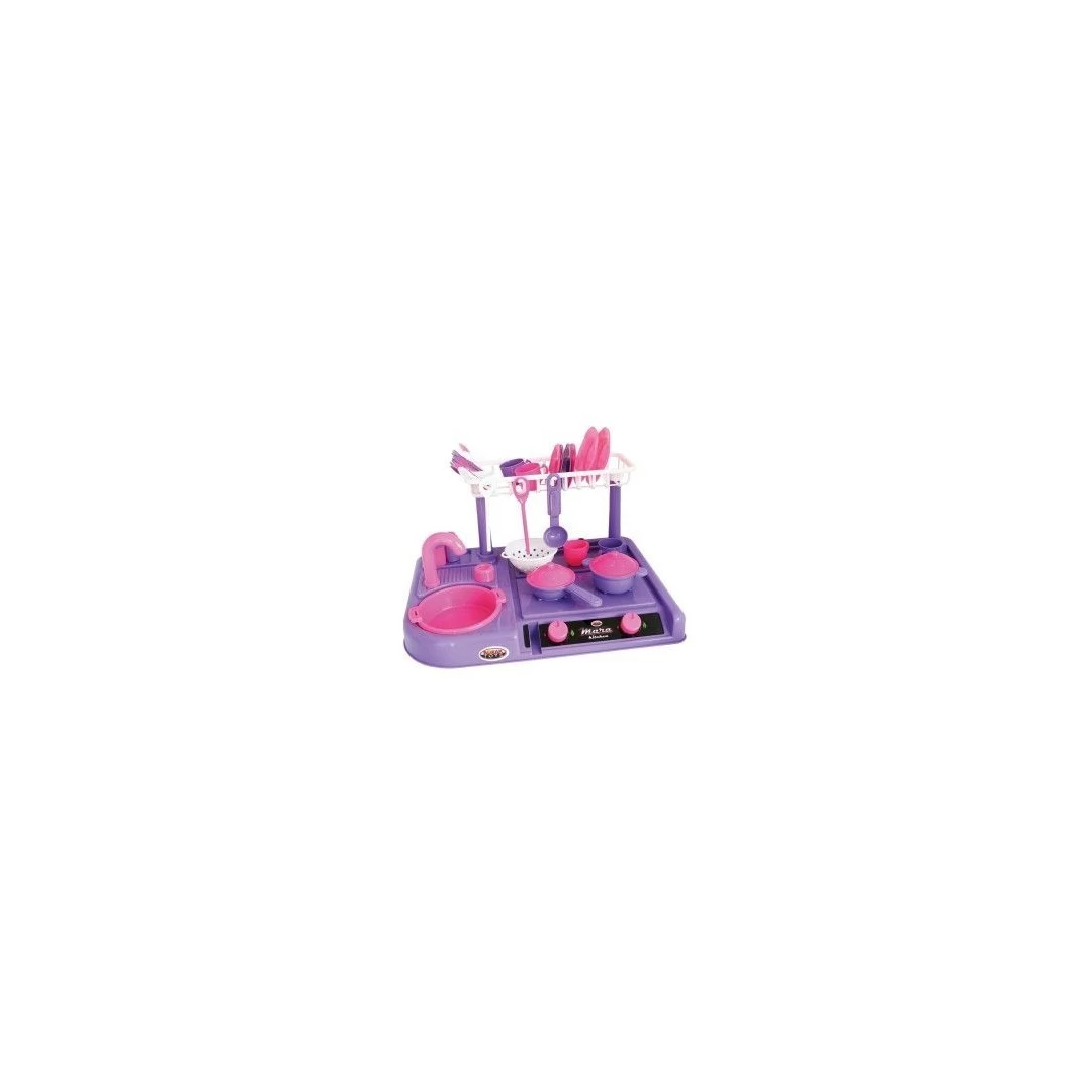 Bucatarie din plastic pentru copii, cu accesorii de bucatarie, roz-mov - 