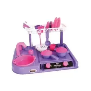Bucatarie din plastic pentru copii, cu accesorii de bucatarie, roz-mov - 