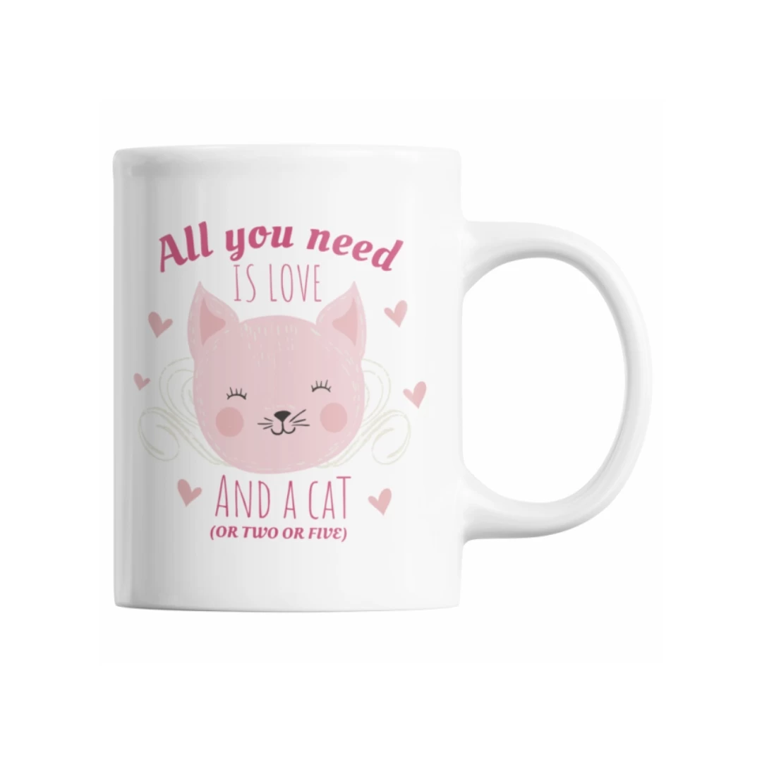 Cana pentru iubitorii de pisici, Priti Global, cadou de Valentine's Day, cu mesajul "Tot ceea ce ai nevoie este dragoste, si o pisica (sau doua, sau cinci)", 300 ml - 