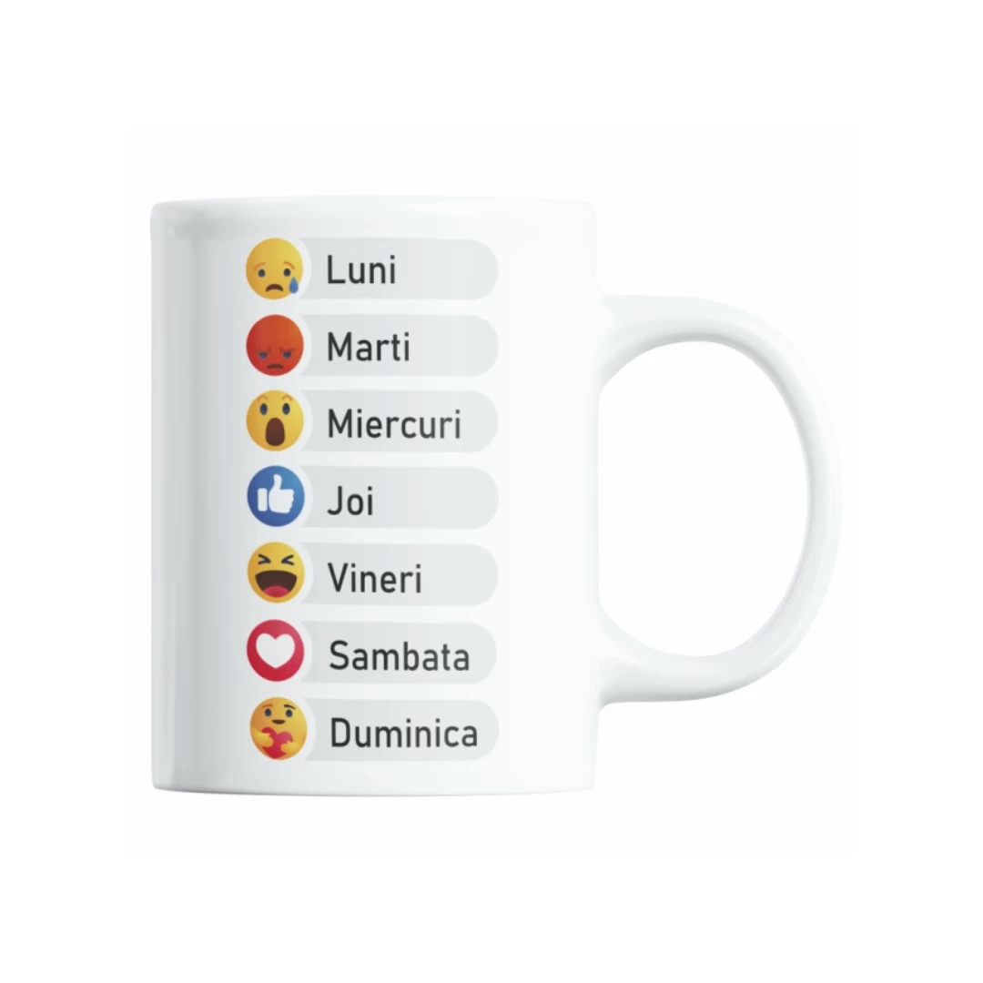 Cana pentru cafea cu zilele saptamanii in emoticoane, emoji dragute, Priti Global, 300 ml - 