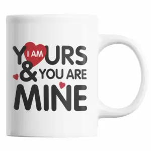 Cana pentru cafea, cadou inedit de Valentine's Day, Priti Global, imprimata cu mesaj de dragoste "Eu sunt a ta si tu esti al meu", 300 ml - 