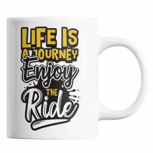 Cana cadou pentru iubitorii de calatorii, Priti Global, imprimata cu mesajul motivational "Life is a journey, Enjoy the ride", trip, travel, 300 ml - 