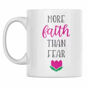 Cana cafea pentru mama sau sotie, Priti Global, cu mesaj biblic incurajator "Mai multa credinta decat frica", cadou de ziua mamei sau a femeii, 300 ml - 