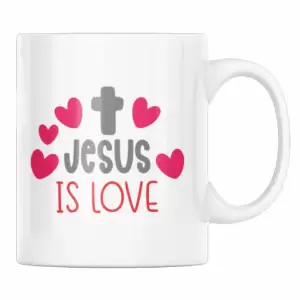 Cana cafea, cadou pentru Ziua indragostitilor, aniversare, nunta, cu mesajul crestin "Isus este dragoste", 300 ml - 